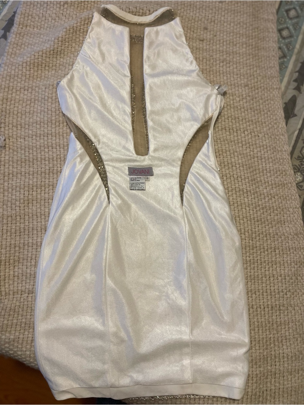 Jovani Ivory Beaded Halter Mini Dress with Silver Accents - Picture 7 of 14